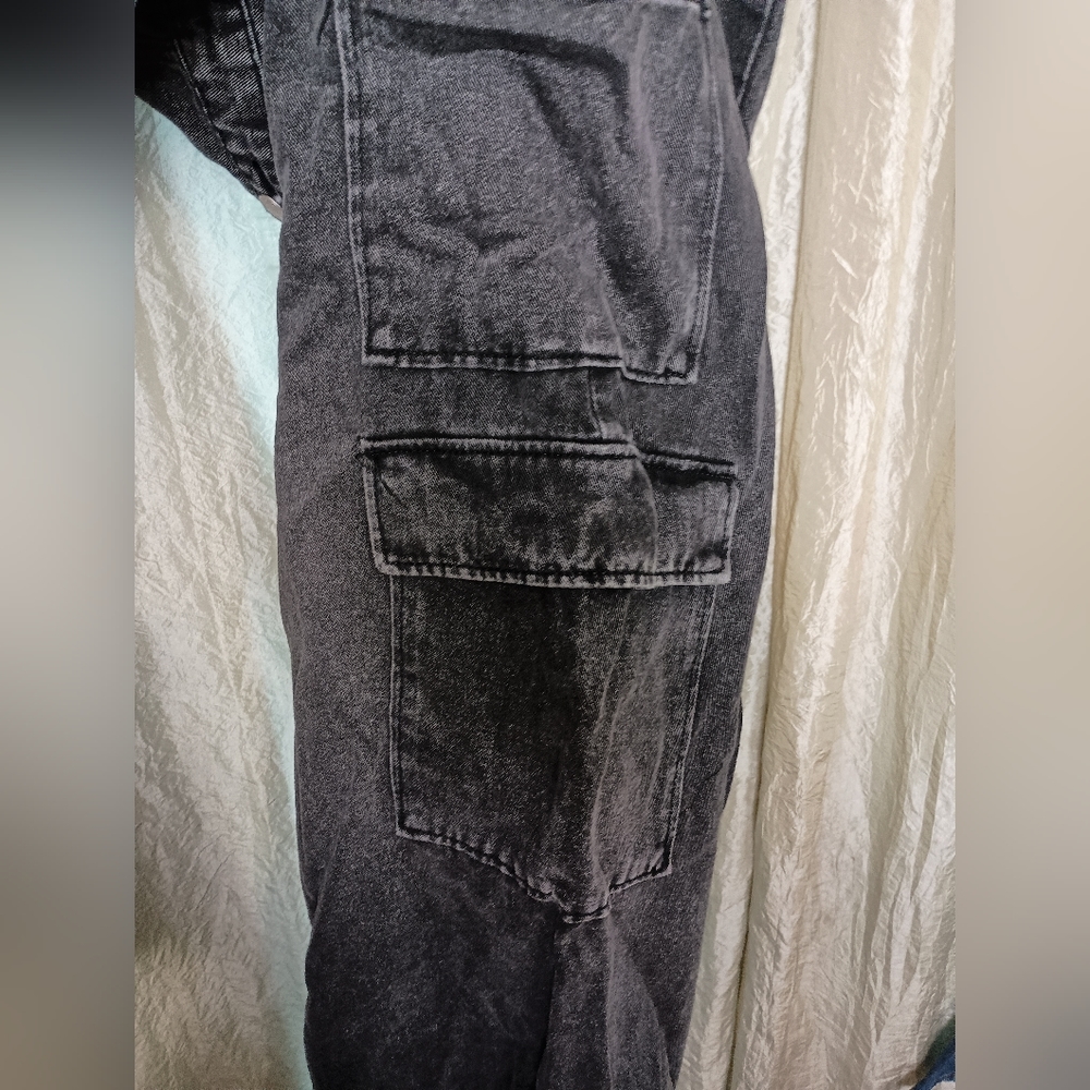 Wild Fable 4X Black Denim Strapless Tube Cargo Jumpsuit Wide Leg Plus Size NWT - Picture 8 of 10